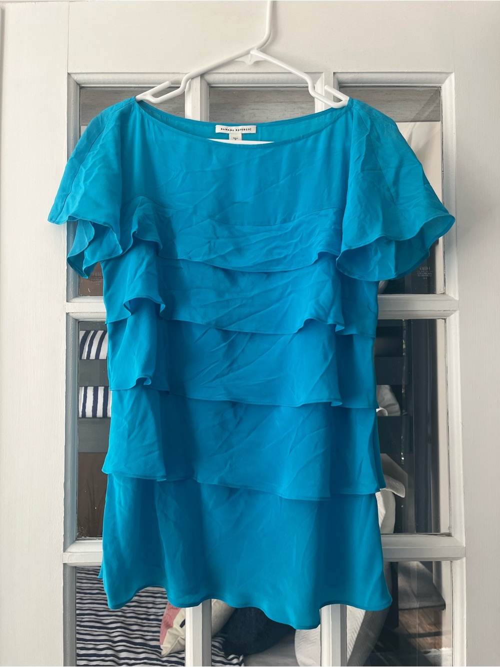 Banana Republic Silk Turquoise Layered Ruffle Blouse